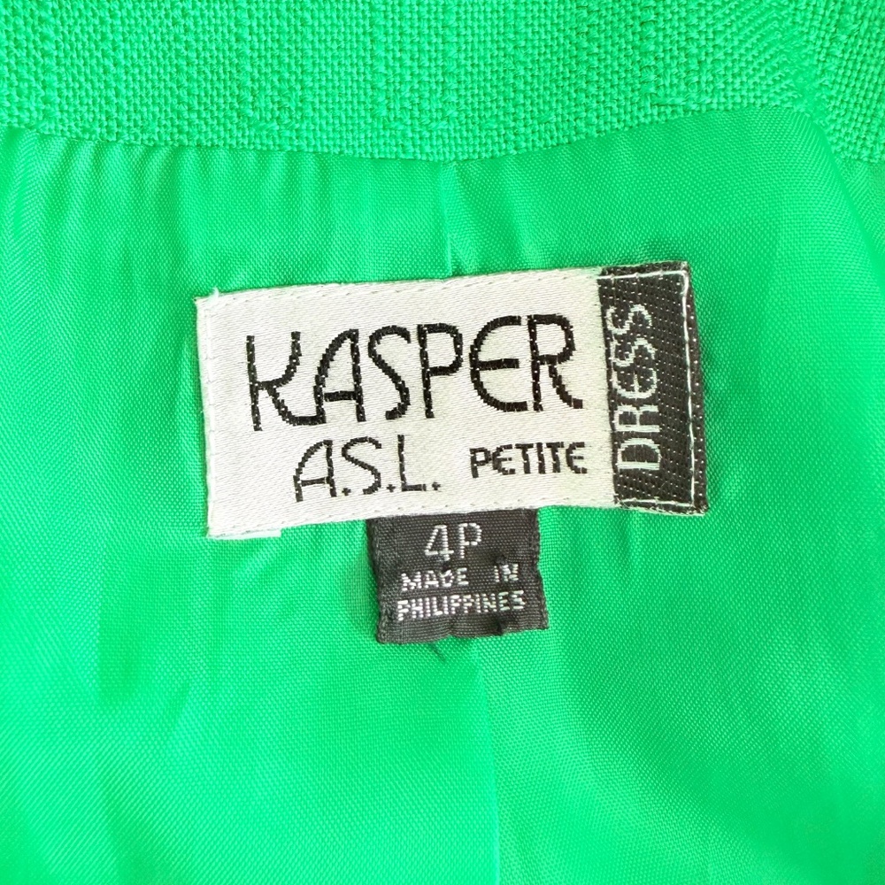 VTG 80s Kelly Green Double Breasted Blazer Power Dress Corporate Chic Kasper 4P - Picture 11 of 16